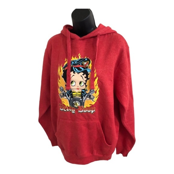 Betty Boop red fire flame motorcycle riding Betty hoodie size large brand new - Picture 9 of 12